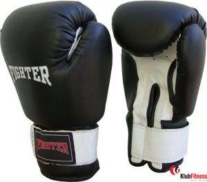 Rękawice bokserskie FIGHTER skóra PU, czarno-białe