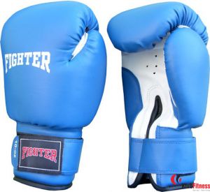 Rękawice bokserskie FIGHTER skóra PU, niebiesko-białe