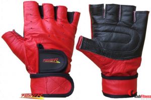 Rękawiczki kulturystyczne skórzane FIGHTER czarne/czerwone rozmiar S